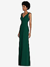 Side View Thumbnail - Hunter Green Square Low-Back A-Line Dress with Front Slit and Pockets