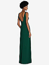 Rear View Thumbnail - Hunter Green Square Low-Back A-Line Dress with Front Slit and Pockets
