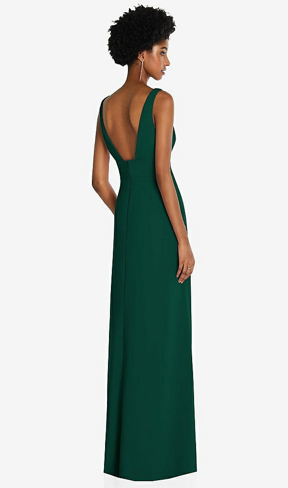 Back View - Hunter Green Square Low-Back A-Line Dress with Front Slit and Pockets