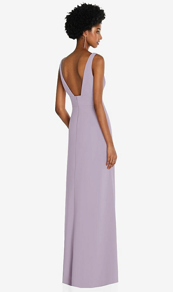 Back View - Lilac Haze Square Low-Back A-Line Dress with Front Slit and Pockets