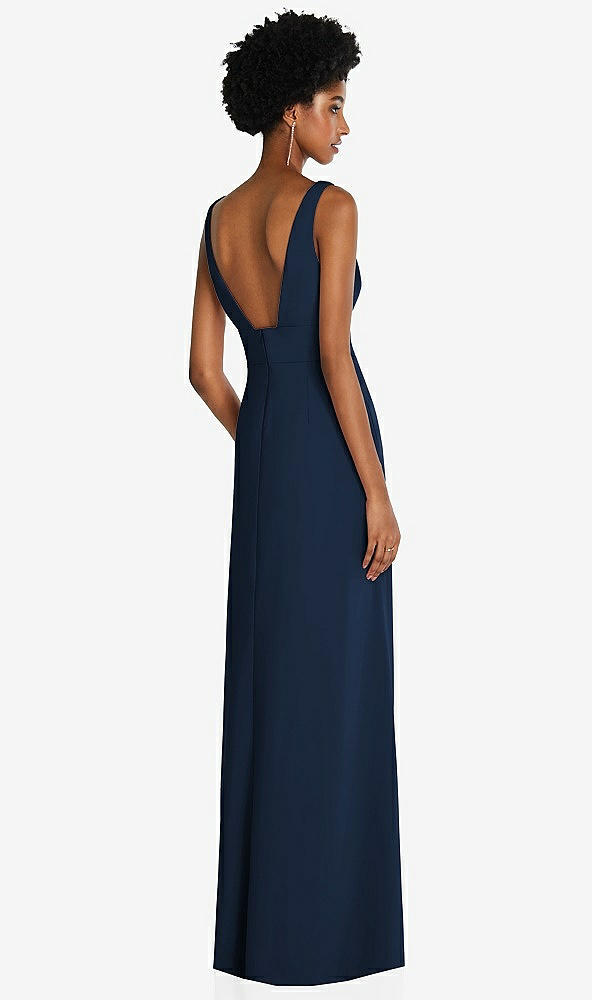Back View - Midnight Navy Square Low-Back A-Line Dress with Front Slit and Pockets