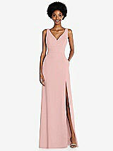 Front View Thumbnail - Rose - PANTONE Rose Quartz Square Low-Back A-Line Dress with Front Slit and Pockets