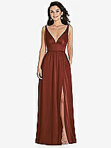 Front View Thumbnail - Auburn Moon Deep V-Neck Shirred Skirt Maxi Dress with Convertible Straps
