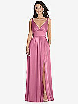 Front View Thumbnail - Orchid Pink Deep V-Neck Shirred Skirt Maxi Dress with Convertible Straps