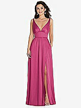 Front View Thumbnail - Tea Rose Deep V-Neck Shirred Skirt Maxi Dress with Convertible Straps