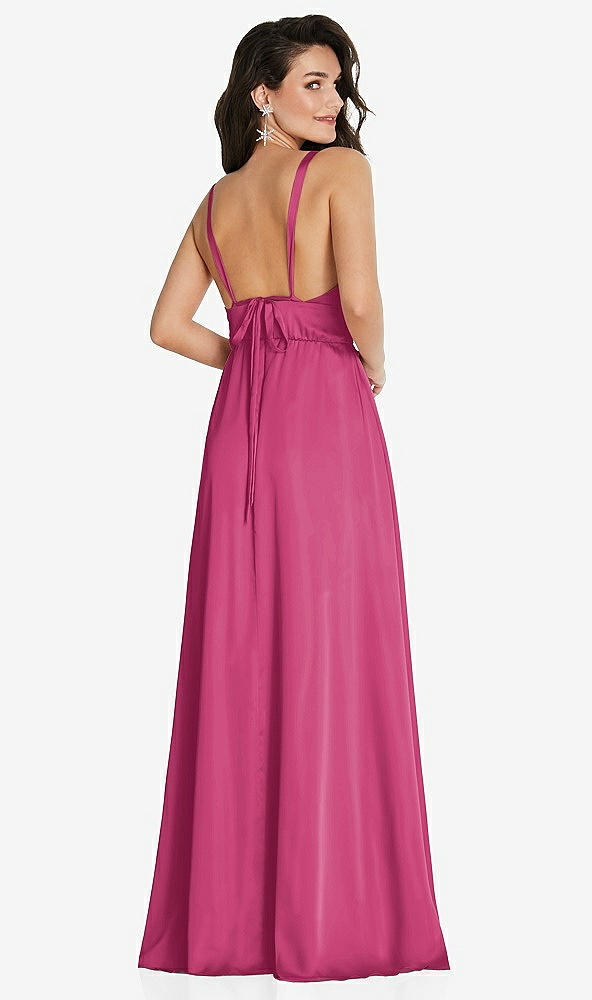 Back View - Tea Rose Deep V-Neck Shirred Skirt Maxi Dress with Convertible Straps