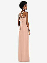 Side View Thumbnail - Pale Peach Draped Chiffon Grecian Column Gown with Convertible Straps