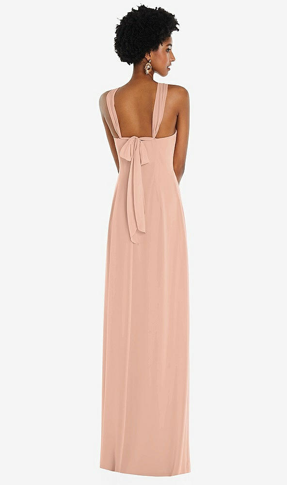 Back View - Pale Peach Draped Chiffon Grecian Column Gown with Convertible Straps
