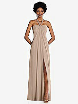 Front View Thumbnail - Topaz Draped Chiffon Grecian Column Gown with Convertible Straps