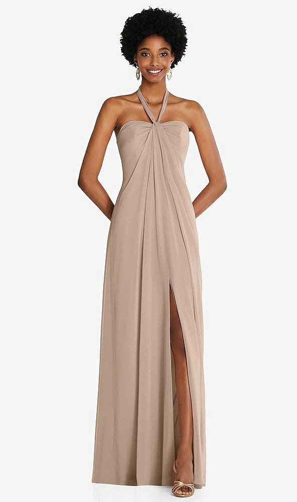 Front View - Topaz Draped Chiffon Grecian Column Gown with Convertible Straps