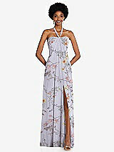 Front View Thumbnail - Butterfly Botanica Silver Dove Draped Chiffon Grecian Column Gown with Convertible Straps