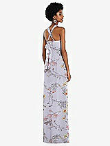 Side View Thumbnail - Butterfly Botanica Silver Dove Draped Chiffon Grecian Column Gown with Convertible Straps