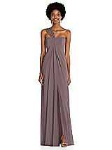 Alt View 1 Thumbnail - French Truffle Draped Chiffon Grecian Column Gown with Convertible Straps