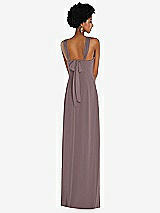 Rear View Thumbnail - French Truffle Draped Chiffon Grecian Column Gown with Convertible Straps