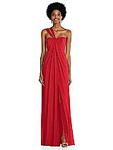 Alt View 1 Thumbnail - Parisian Red Draped Chiffon Grecian Column Gown with Convertible Straps