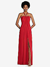 Front View Thumbnail - Parisian Red Draped Chiffon Grecian Column Gown with Convertible Straps