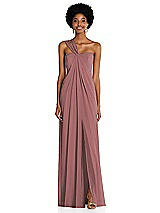 Alt View 1 Thumbnail - Rosewood Draped Chiffon Grecian Column Gown with Convertible Straps
