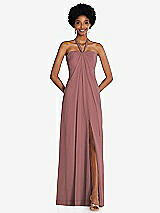 Front View Thumbnail - Rosewood Draped Chiffon Grecian Column Gown with Convertible Straps