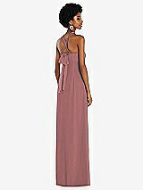 Side View Thumbnail - Rosewood Draped Chiffon Grecian Column Gown with Convertible Straps