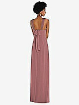 Rear View Thumbnail - Rosewood Draped Chiffon Grecian Column Gown with Convertible Straps