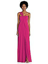 Alt View 1 Thumbnail - Think Pink Draped Chiffon Grecian Column Gown with Convertible Straps