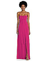 Alt View 3 Thumbnail - Think Pink Draped Chiffon Grecian Column Gown with Convertible Straps