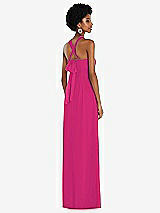 Side View Thumbnail - Think Pink Draped Chiffon Grecian Column Gown with Convertible Straps
