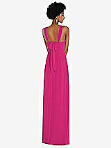 Rear View Thumbnail - Think Pink Draped Chiffon Grecian Column Gown with Convertible Straps