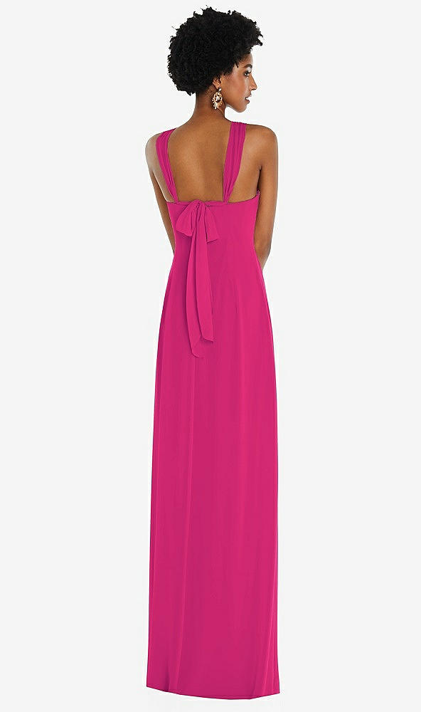 Back View - Think Pink Draped Chiffon Grecian Column Gown with Convertible Straps