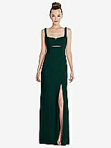 Front View Thumbnail - Evergreen Wide Strap Slash Cutout Empire Dress with Front Slit