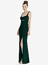 Side View Thumbnail - Evergreen Wide Strap Slash Cutout Empire Dress with Front Slit