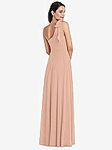Alt View 3 Thumbnail - Pale Peach Draped One-Shoulder Maxi Dress with Scarf Bow