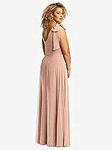Rear View Thumbnail - Pale Peach Draped One-Shoulder Maxi Dress with Scarf Bow