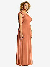 Side View Thumbnail - Sweet Melon Draped One-Shoulder Maxi Dress with Scarf Bow