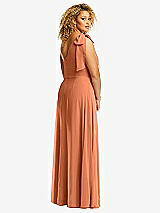 Rear View Thumbnail - Sweet Melon Draped One-Shoulder Maxi Dress with Scarf Bow