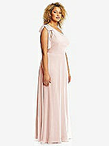 Side View Thumbnail - Blush Draped One-Shoulder Maxi Dress with Scarf Bow