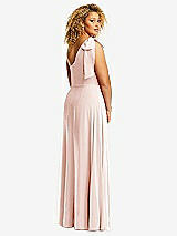 Rear View Thumbnail - Blush Draped One-Shoulder Maxi Dress with Scarf Bow