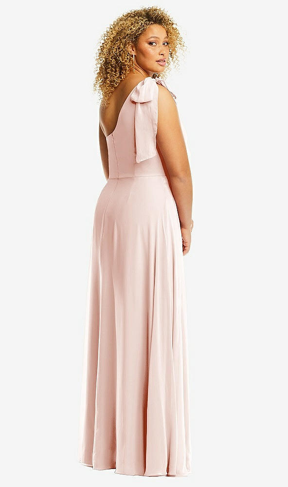 Back View - Blush Draped One-Shoulder Maxi Dress with Scarf Bow