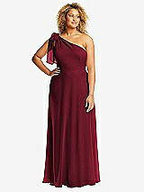 Front View Thumbnail - Burgundy Draped One-Shoulder Maxi Dress with Scarf Bow