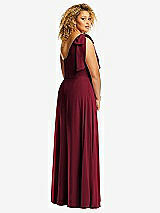 Rear View Thumbnail - Burgundy Draped One-Shoulder Maxi Dress with Scarf Bow