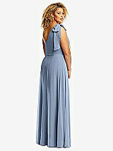 Rear View Thumbnail - Cloudy Draped One-Shoulder Maxi Dress with Scarf Bow