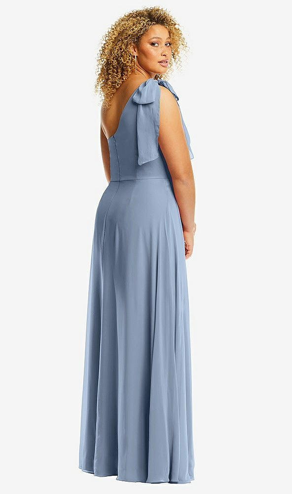 Back View - Cloudy Draped One-Shoulder Maxi Dress with Scarf Bow