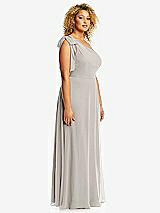 Side View Thumbnail - Oyster Draped One-Shoulder Maxi Dress with Scarf Bow