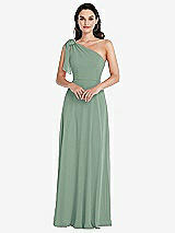 Alt View 1 Thumbnail - Seagrass Draped One-Shoulder Maxi Dress with Scarf Bow