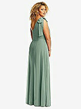 Rear View Thumbnail - Seagrass Draped One-Shoulder Maxi Dress with Scarf Bow