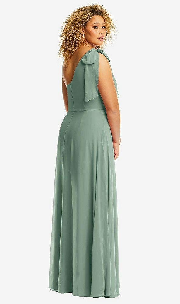 Back View - Seagrass Draped One-Shoulder Maxi Dress with Scarf Bow