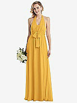 Alt View 1 Thumbnail - NYC Yellow Empire Waist Shirred Skirt Convertible Sash Tie Maxi Dress