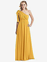 Alt View 3 Thumbnail - NYC Yellow Empire Waist Shirred Skirt Convertible Sash Tie Maxi Dress