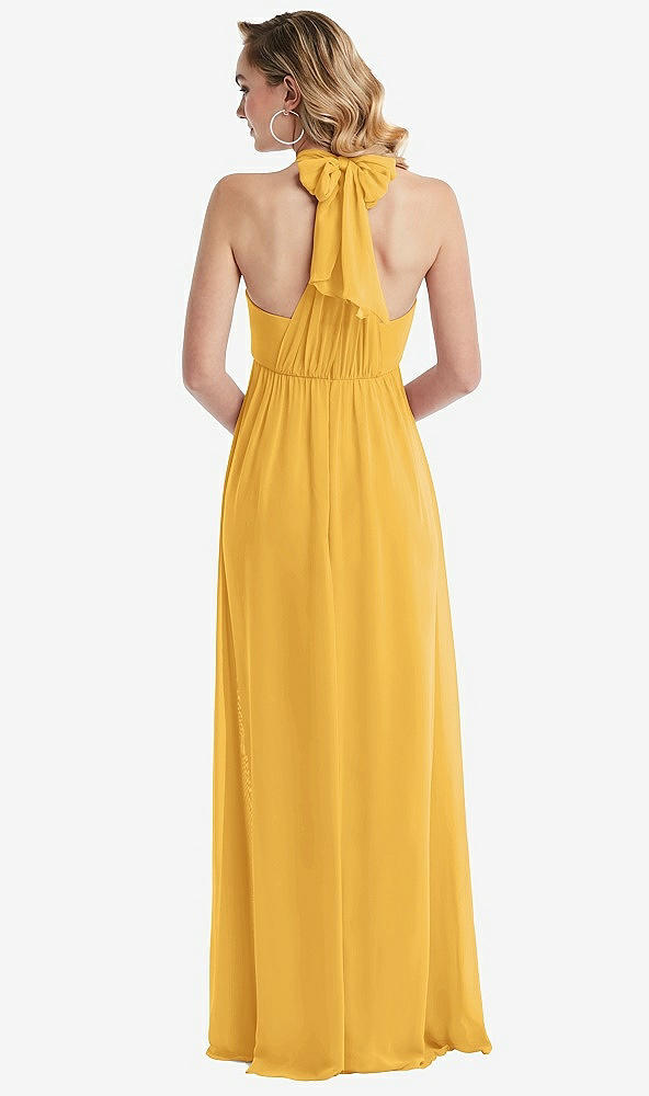 Back View - NYC Yellow Empire Waist Shirred Skirt Convertible Sash Tie Maxi Dress