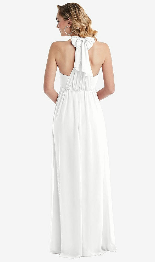 Back View - White Empire Waist Shirred Skirt Convertible Sash Tie Maxi Dress